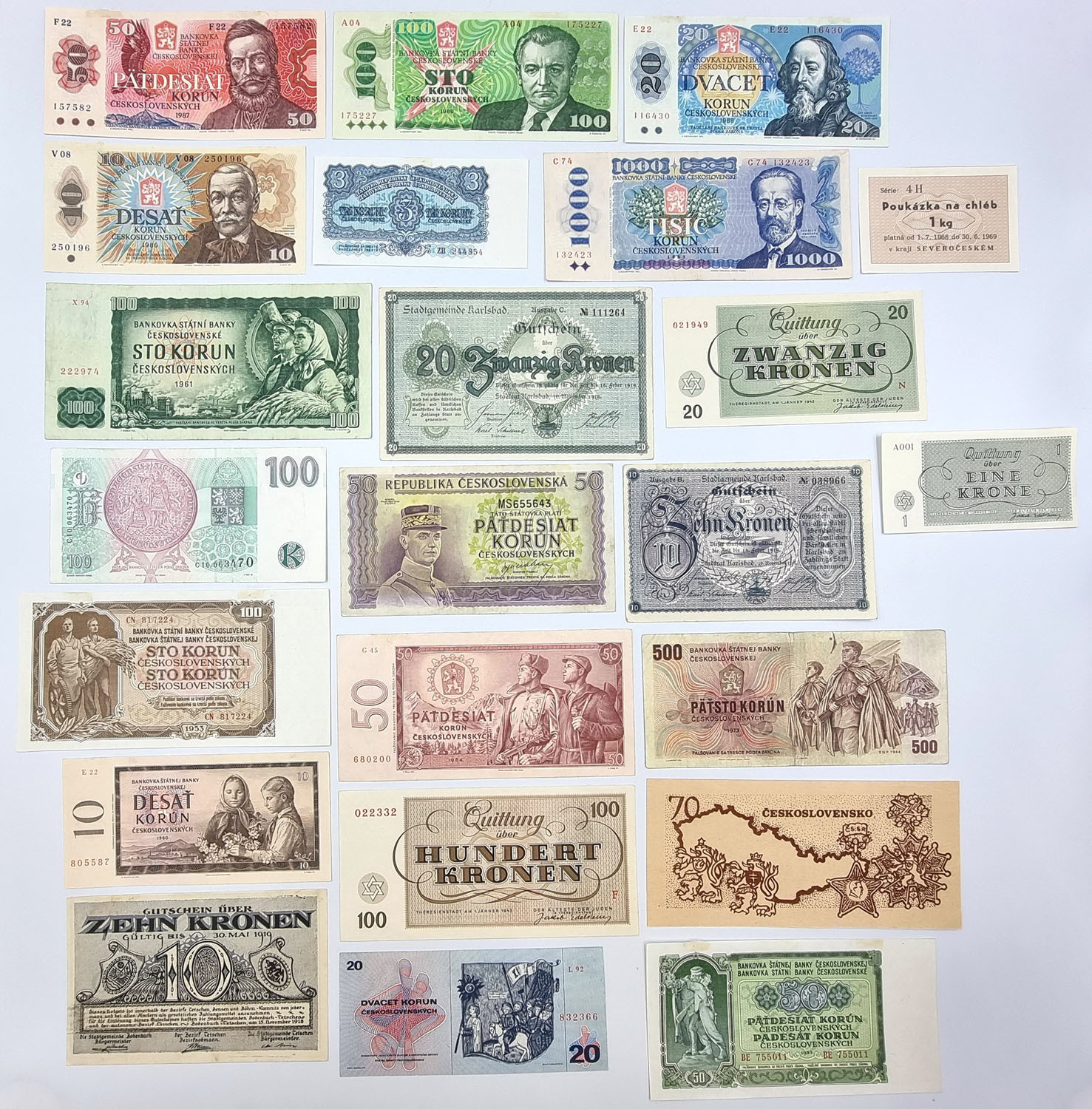 Czechosłowacja, Czechy, banknoty, 48 sztuk